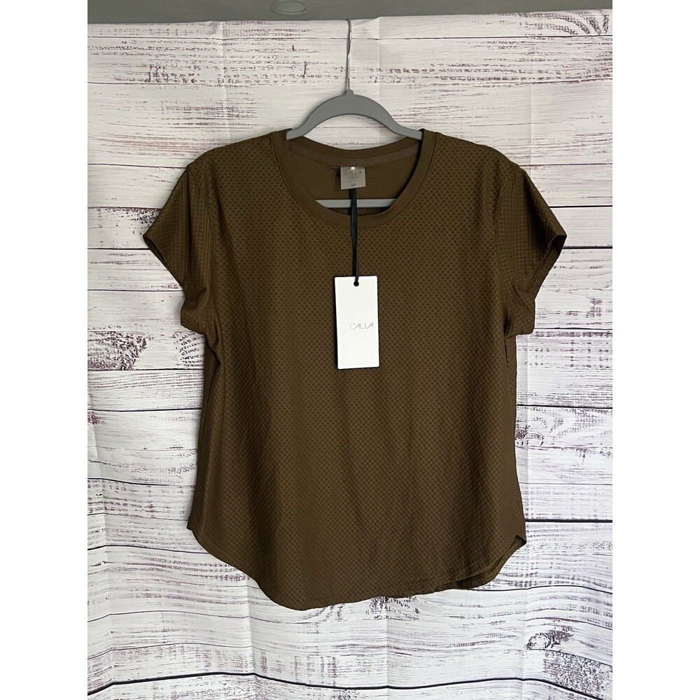 CALIA Renew Tee Moisture Wicking Stretch Crew Neck T-Shirt M Dark Khaki Olive